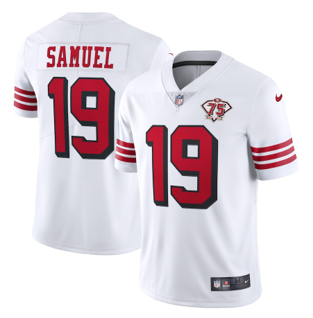 Men's San Francisco 49ers #19 Deebo Samuel 2021 White 2nd 75th Anniversary 2nd Alternate Vapor Untouchable Limited Stitched NFL Jersey